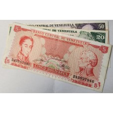 VENEZUELA 1989-1998 . FIVE 5  - FIFTY 50 BOLIVARES BANKNOTES